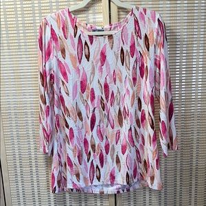 JM collection Women's Multicolor 3/4 sleeve Leaf Print Top